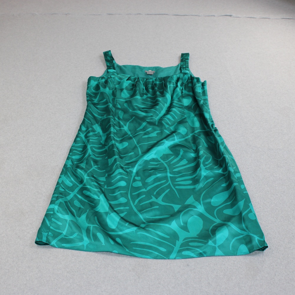 Ann Taylor Silk Dress Women 12 Green Tropical Tank Square Neck Line Coastal Boho